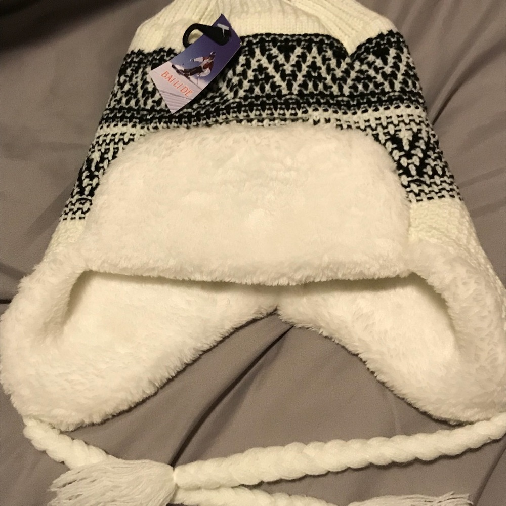 Ivory faux fur flap hat